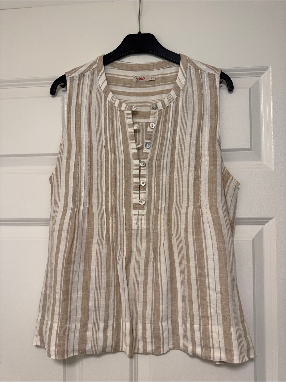 Faherty Beige & White Striped Sleeveless Tank. Have matching pants.
